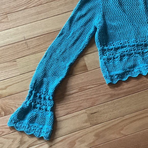 BDG Bulldog Urban Outfitters Blue Cropped Knit Tie-Front Sweater crochet XL - Picture 8 of 13